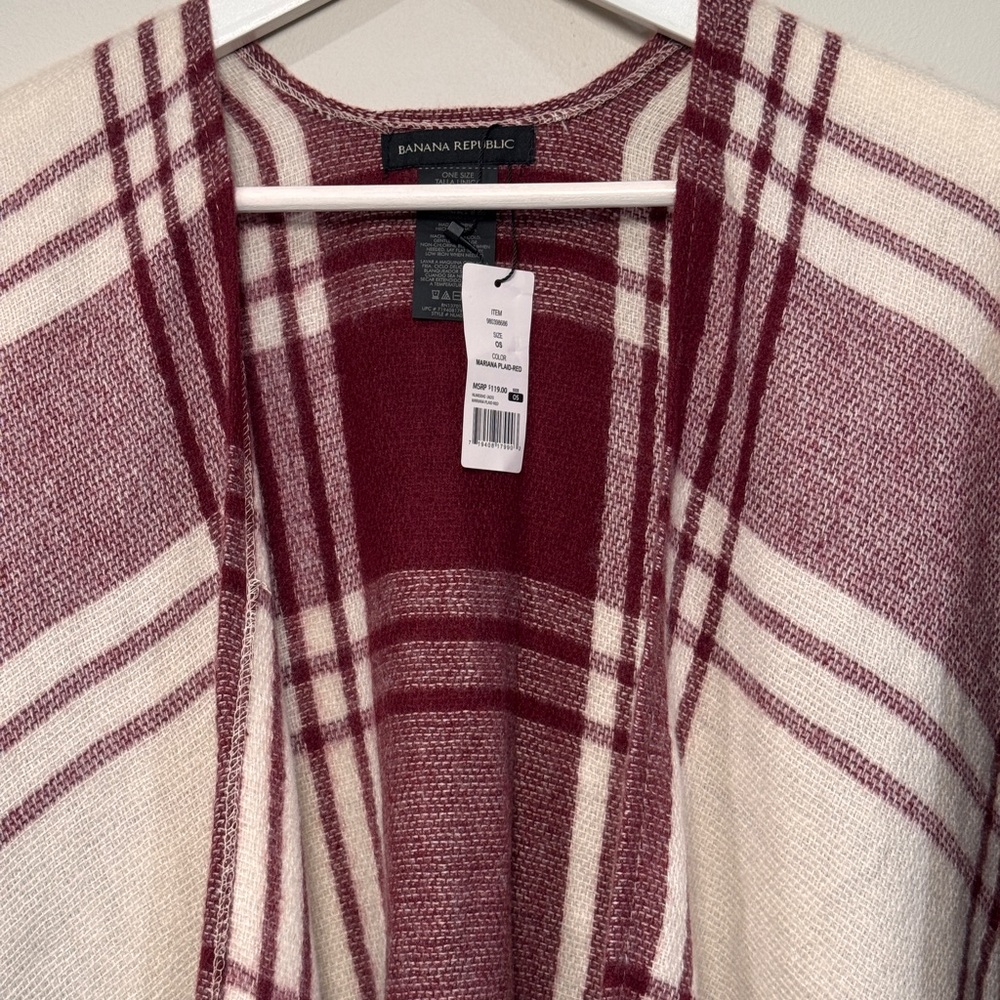 Banana Republic Red and White Plaid Poncho - Picture 2 of 5